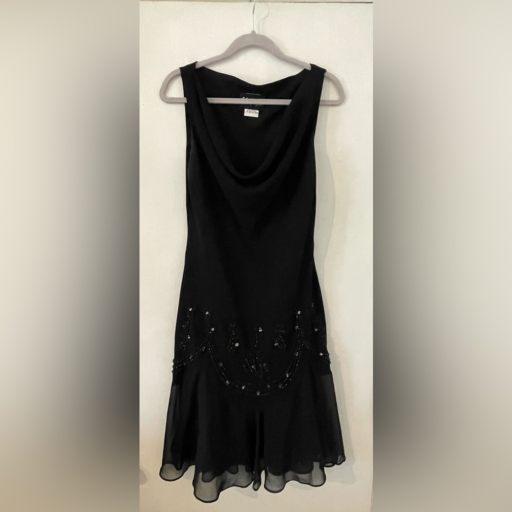 S.L. Fashions Black Beaded Sheath Cocktail Dress